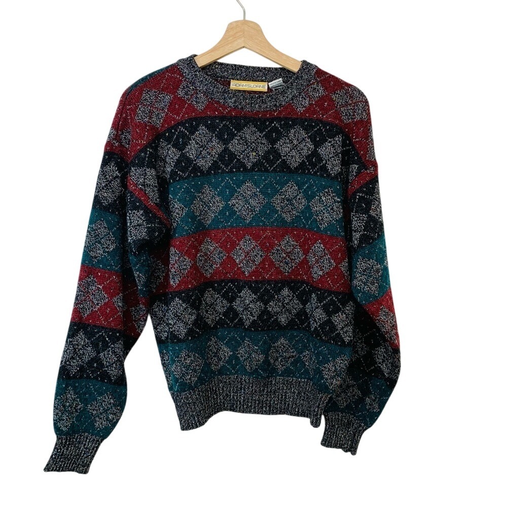 Vintage Adam Sloane Fair Isle Sweater Men Medium Wool Blend  Crew Neck Long‎ Slv